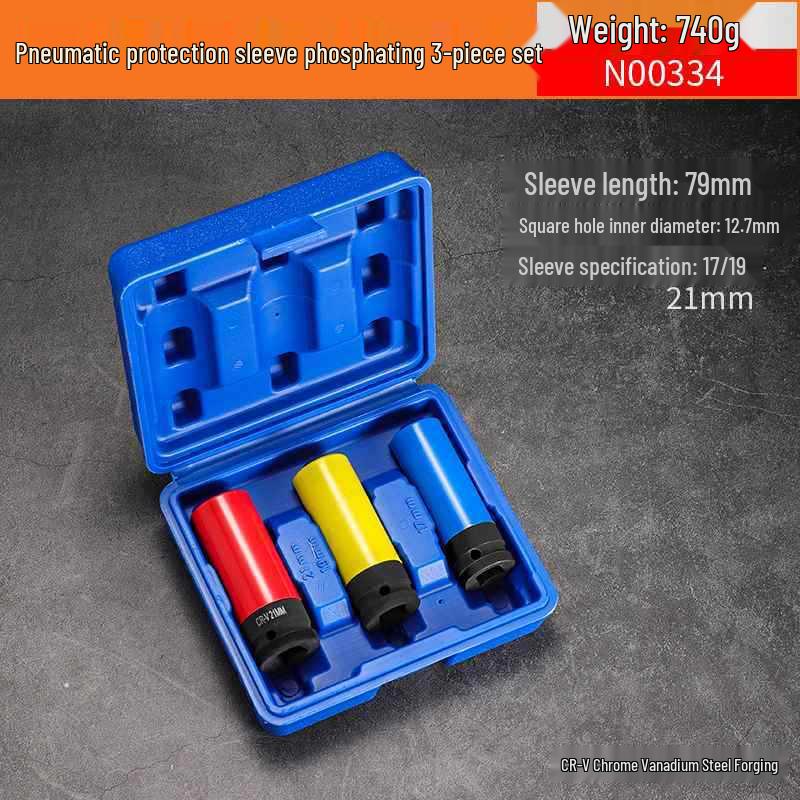 Extended Electric Socket Wrench Set with Large, Medium & Small Hexagonal Air Gun Heads for Auto Repair