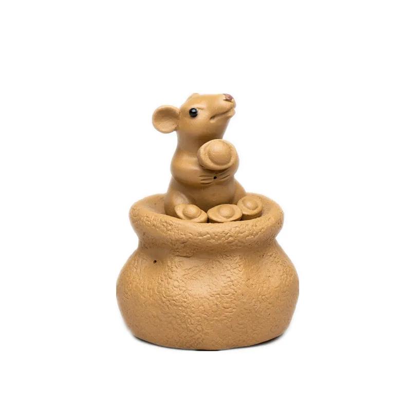 Handmade Yixing Purple Clay Tea Pet Decor Office Desktop Lucky Mouse Ornaments Home Tea Figurine Sculpture Decoration Crafts
