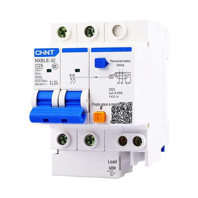 MCB Chint 220V com Proteção contra Fuga 1P, Interruptor de Ar 2P e RCD NXBLE32a 63A 3-Disjuntor.