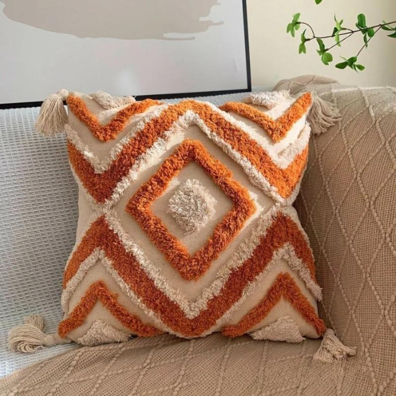 Bohemian Pillow Cushion Cover Geometry Embroidered Tassel EmbroideryLong Pillowcase Living Room Sofa Home Decor Customized