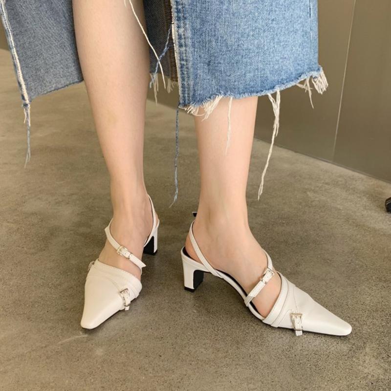 Summer Ins Designer Women Gold White Block High Heels Sandals Luxury Brand Closed Toe Slingback Sandals Wedding Prom Shoes