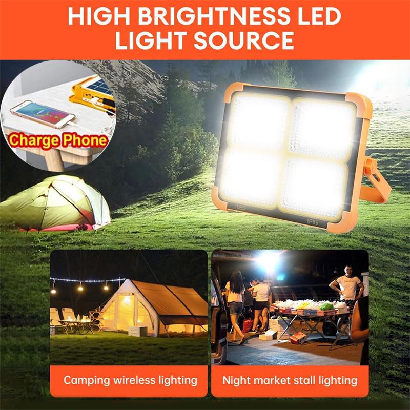 New Rechargeable Solar Flood Light Outdoor Portable LED Reflector Spotlight Rechargeable Projector Floodlight Construction Lamp