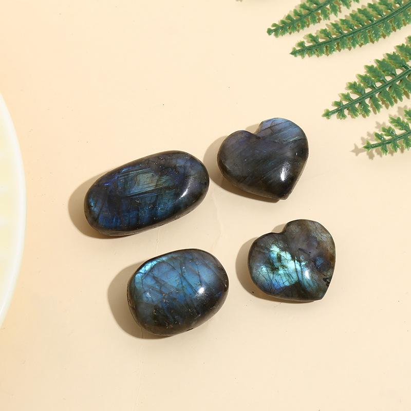 1pc Labradorite Heart Shape Palm Stone Worry Stone Therapy Smooth Gemstone for Reiki Healing Crystal Meditation Feng Shui Decor