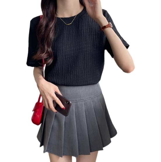 

короткий круглый вырез и стильная чистая и простая координация [infage] Футболка, рукава, горловина, сшитая, верх, мягкая, рубашка, женская (JP, алфавит, М, чёрный