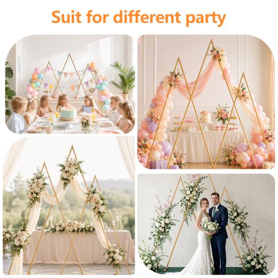 Arch Backdrop Stand Stand 6.2FT 7FT 8.4FT Set of 3 Golden Metal Triangle Flower Frame for Wedding Ceremony Baby Shower Birthday Party Balloon