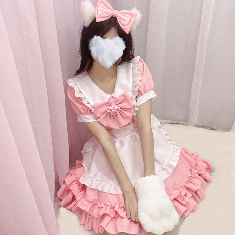 

New cute girl new pink cat claw bow student women s clothing boss dress lolita maid set 2XL