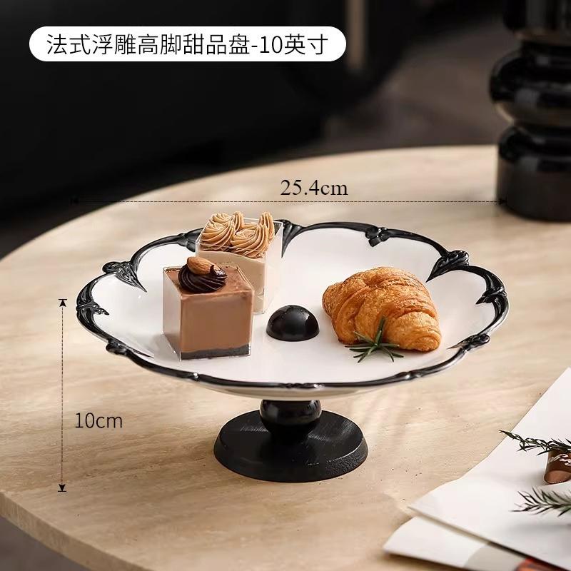 Ceramic Cake Tray High Footed Dessert Plate Cake Stand Dim Sum Dish Pastry Plates Display Stand Fruit Plate Candy Snack Bowl