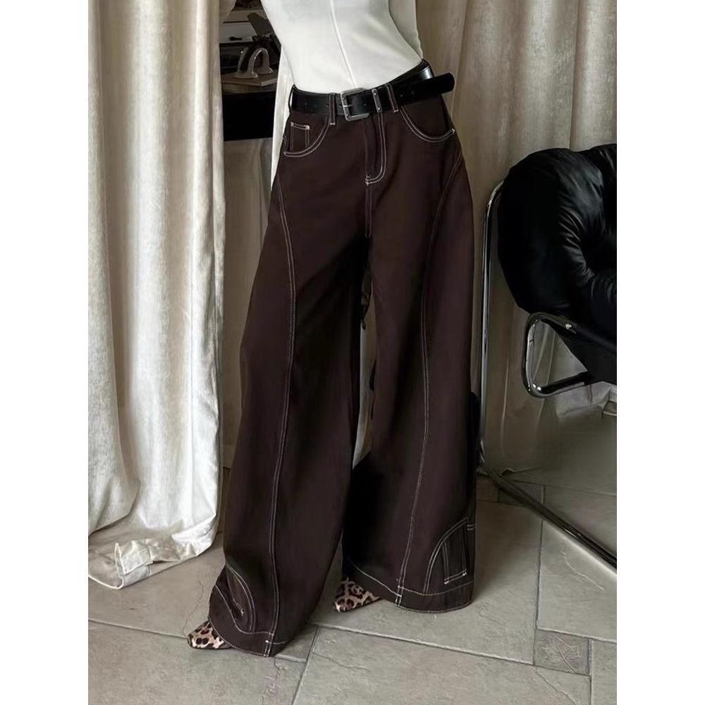 Women s High-Waist Wide-Leg Retro Brown Jeans M