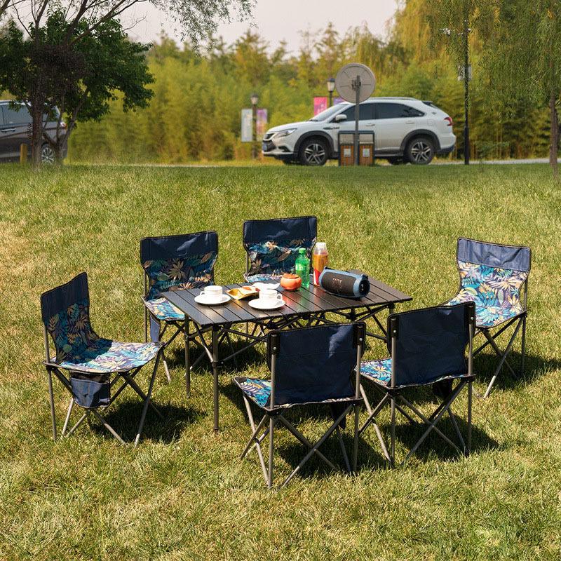 Portable Metal Roll-Up Folding Table for Camping, Picnic, and BBQ
