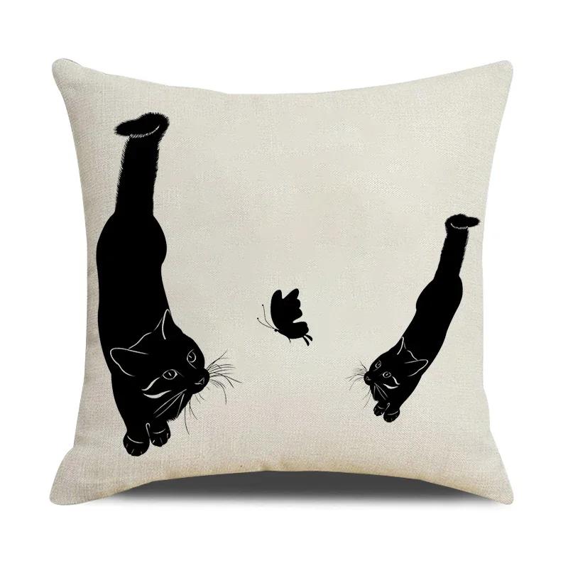Funny Cats Printed Cushion Cover 45x45cm Linen Pillow Case Farmhouse Home Office Decor Throw Pillowcase Pillow Cover for Pillows
