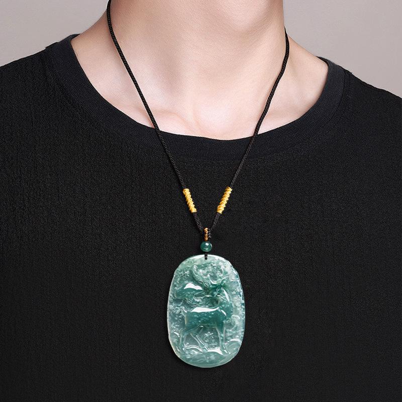 Natural A-Grade Blue Jade Deer Pendant - Auspicious Spirit Design, Unisex Jade Ware