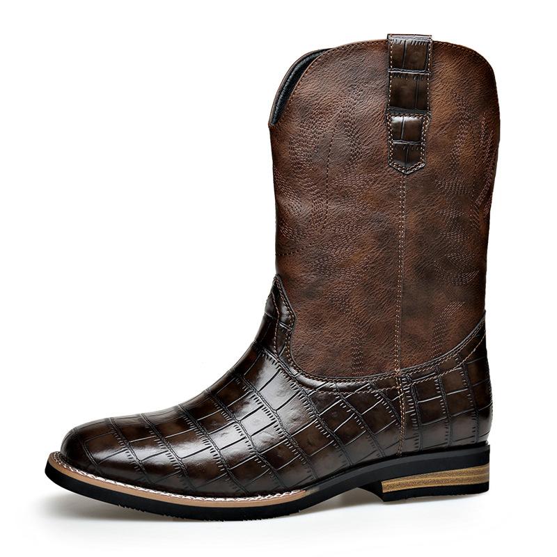 Mode Leder Mode Lässige Cowboy Stiefel für Herren Herbst Winter Neue Designer Steinmuster Chelsea Boots Männlich Retro Designer Schuhe Mann