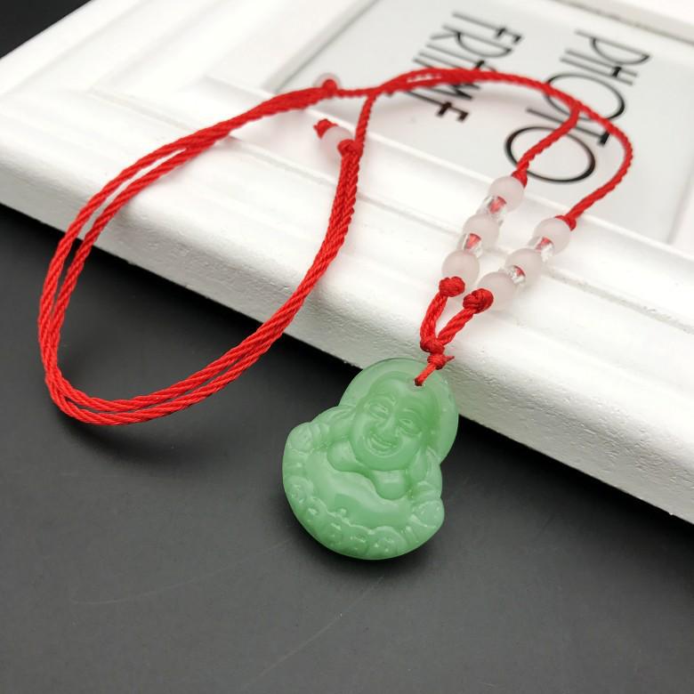 Imitation Jade Guanyin Buddha Red Rope Pendant Necklace for Men and Women - Korean Style Fashion