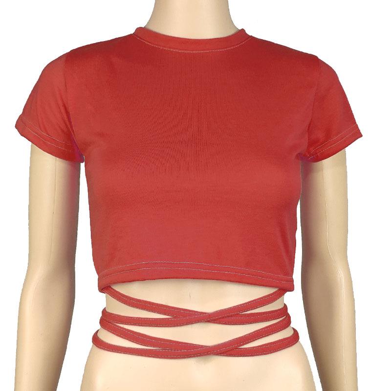 Trendy Evropský & Americký Dámský Zavazovací Bandážový Crop Top - Sexy, Zeštíhlující, Krátký Rukáv