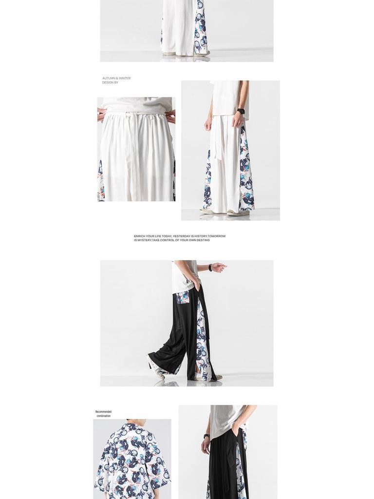 2021 Summer Retro Plus Size Men's Zen Cotton Linen Pants - Multi-Color Fashion Print