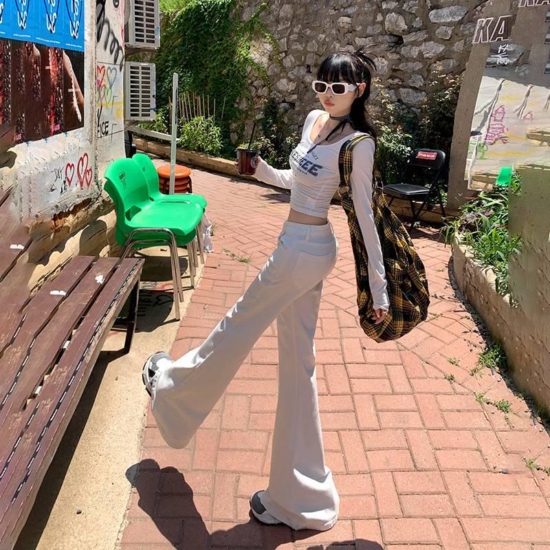 American Style Spicy Girl Wide-Leg Bell Bottom Jeans - Low Waist, Floor Length, Versatile Autumn Pants for Women