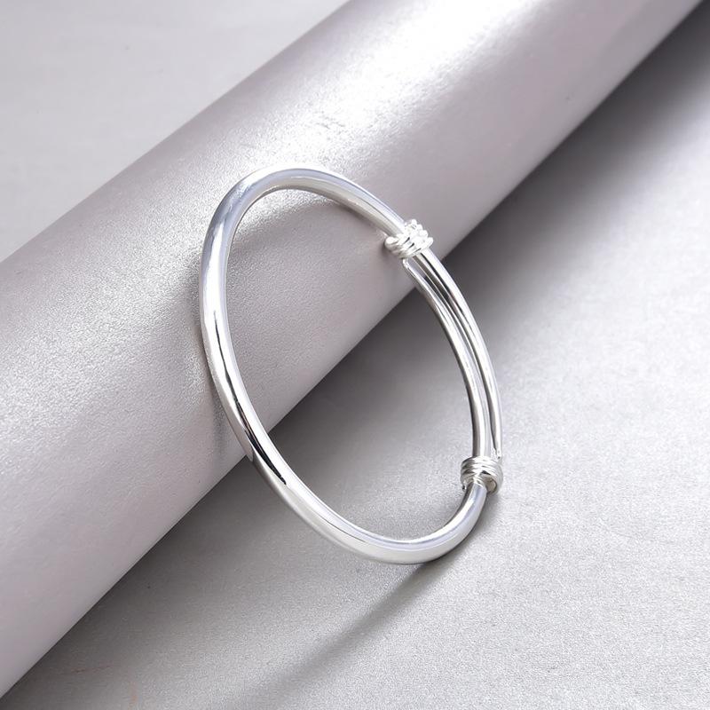 S999 Sterling Silver Bracelet Smooth Full Silver Bracelet Simple and Versatile Engraved Push Pull Open Bracelet Bright Face Handpiece