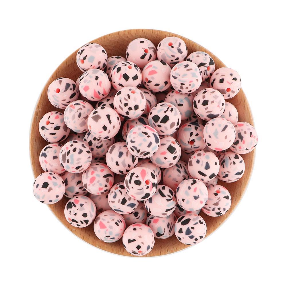 20 Stück/Los Runde Bedruckte Silikonperlen 15mm 12mm Leopardenmuster Silikonperlen Zur Schmuckherstellung DIY Schmuckzubehör