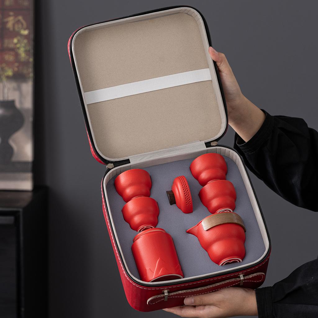 Portable Travel Tea Set, Ceramic Express Cup, One Pot of Four Cups, Storage Bag, Business Souvenir