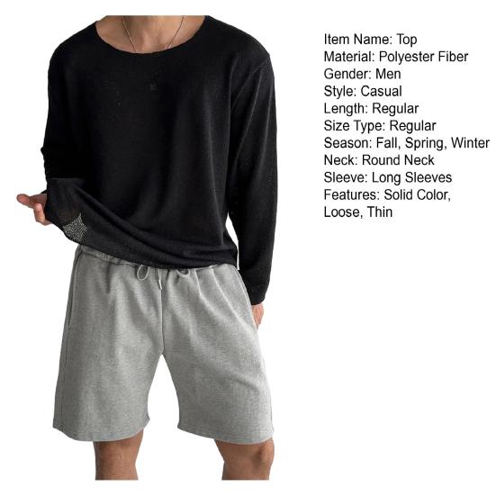 Jaro Podzim Muži Top Kulatý výstřih Dlouhé Rukávy Tenké Vyhloubené Jednobarevné Volné Pulovr střední délky Hip Hop Streetwear Mikina