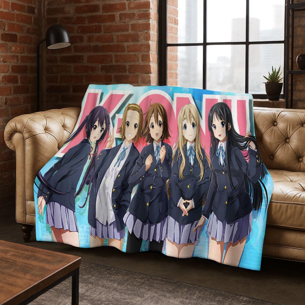 Anime K-ON Kawaii Girl Hirasawa Yui Music Cartoon Flannel Blanket,Cozy Soft Throw Blanket for Home Bedroom Bed Sofa Cover Kid