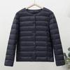 Warm Women's Duck Down Jacket Round Neck Collarless Plus Size Loose Fit Short Style Lightweight Autumn Winter Coat