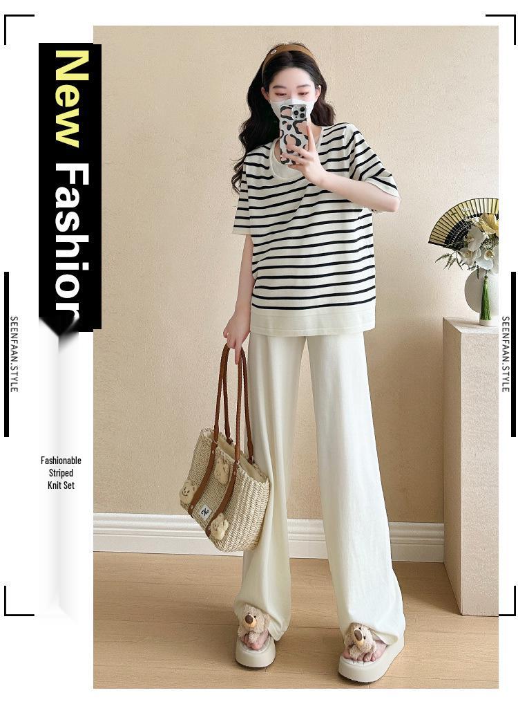 2026 Summer Ice Silk Knit Maternity Sportswear: Casual Loose Plus Size Two-Piece Set