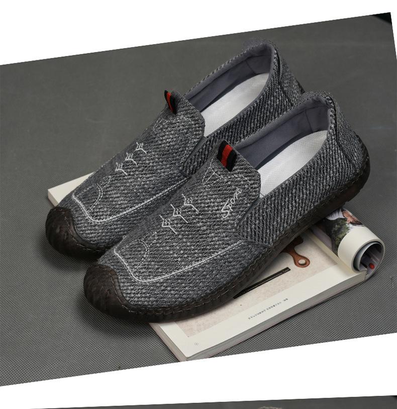 

Летняя новая мужская обувь льняная поверхность дышащая повседневная обувь низкий верх мягкая подошва одна педаль ленивые туфли-бини мужская обувь 44 серый