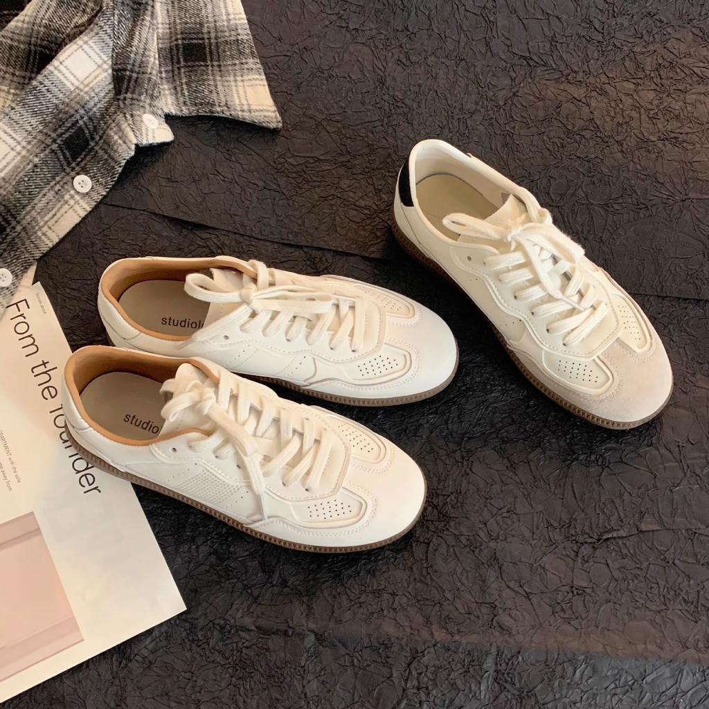 Sheepskin version~ retro versatile niche splicing breathable lace-up casual women's summer