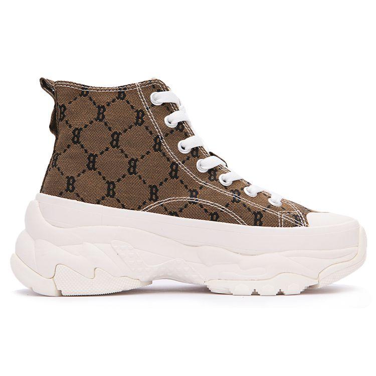 MLB Chunky High Mono Retro Comfortable High-Top Canvas Shoes Unisex Sneakers Khaki 3ASHU311N-43BGD
