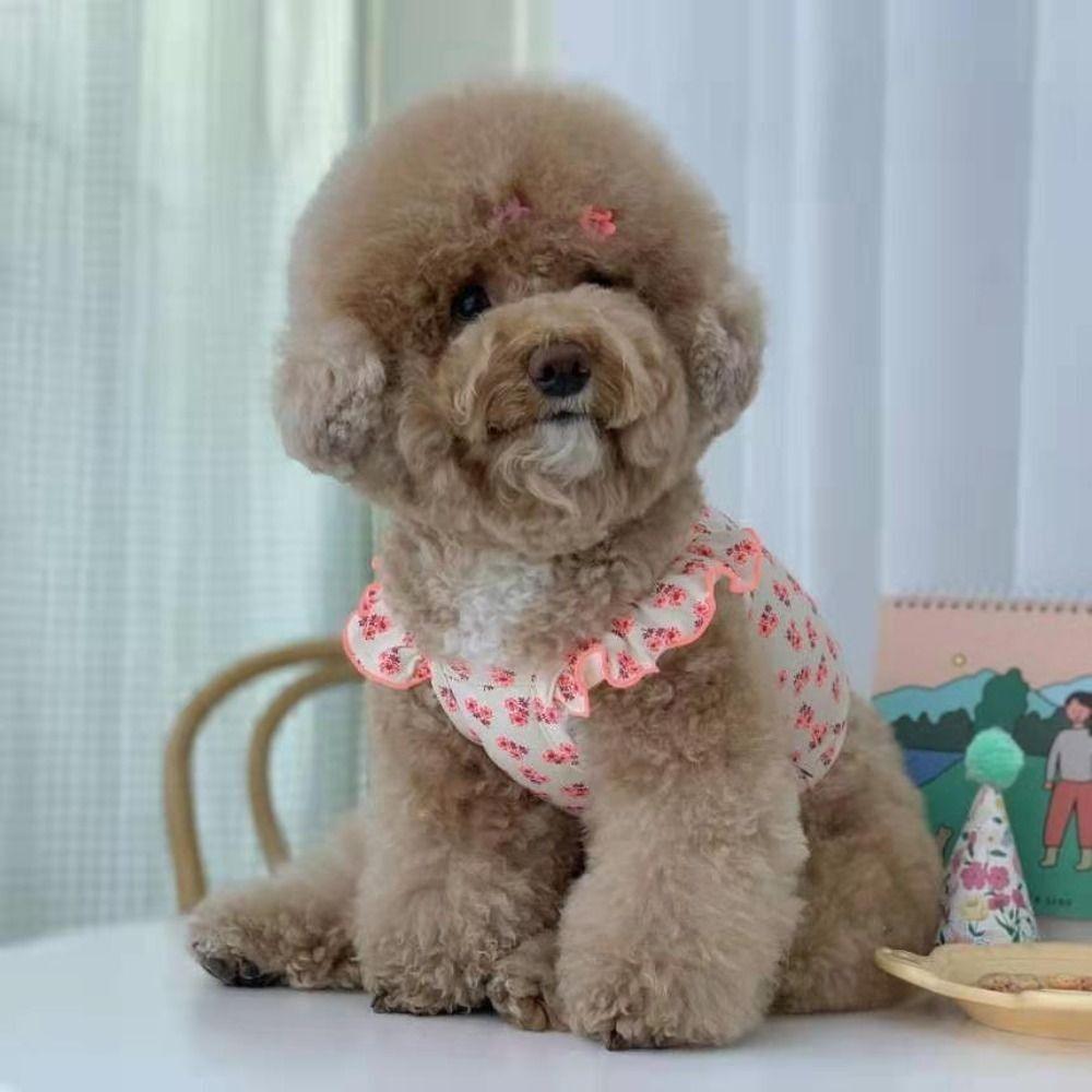 Floral Dog Summer Vest Flying Sleeve Pet Dresses Pet Supplies Pet Clothes  Puppy