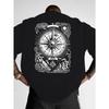 Men'S Casual T-Shirt - Compass And Mountain Pattern Print, Regular Fit Crew Neck Street Style Top, Summer ,Machine Washable,Comfortable,Trendy Fashion