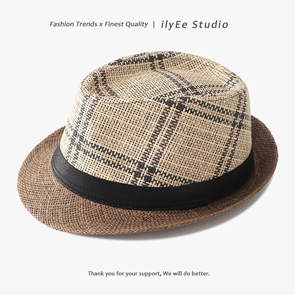 Men's Panama Straw Hat Summer New British Jazz Hat Women's Sunshade Sun Protection Beach Flat Top Hat