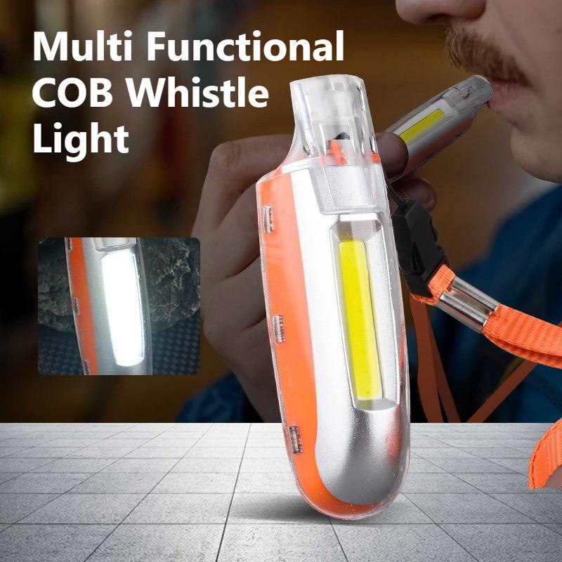 Sifflet de Survie de Camping Extérieur Sifflet de Secours avec Lumière LED Mini Lampe Torche Rechargeable Lampe Torche d'Urgence à Réglage 3 Vitesses
