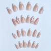 24pcs Pink Almond French Press On Nails 3D Bow Knot Flower Pearl Ballet Nail Art Tips