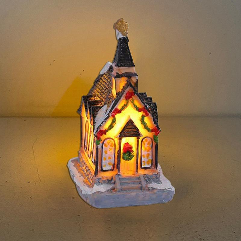 Mini Led Christmas Village Houses Building Xmas Winter Village Town Buildings Collection Home Indoor Room Decoration Xmas Gifts