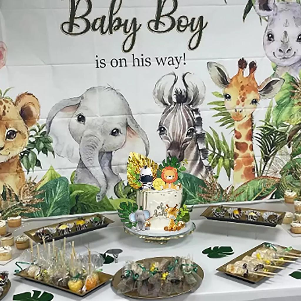 Dschungel Safari Tier Kuchen Topper mit bunten Kugeln Palmblätter Kuchen Dekoration für Mädchen Jungen Wildes Thema Geburtstagsparty Baby