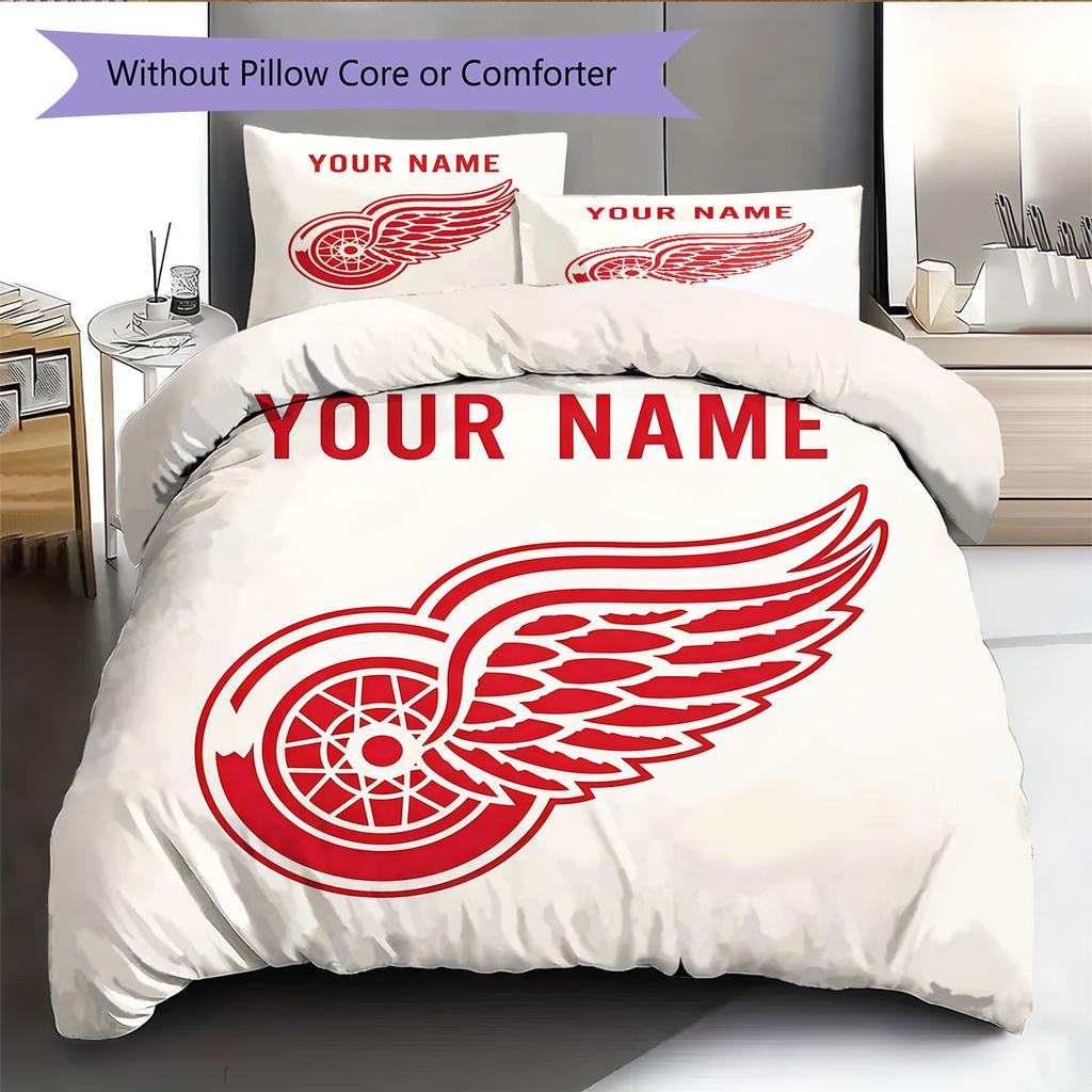 Custom Name,Detroit Red Wings Pattern Bedding Home Decoration Birthday Gift ( 1 Duvet Cover + 2 Pillowcase, Without Core),fan Merchandise.