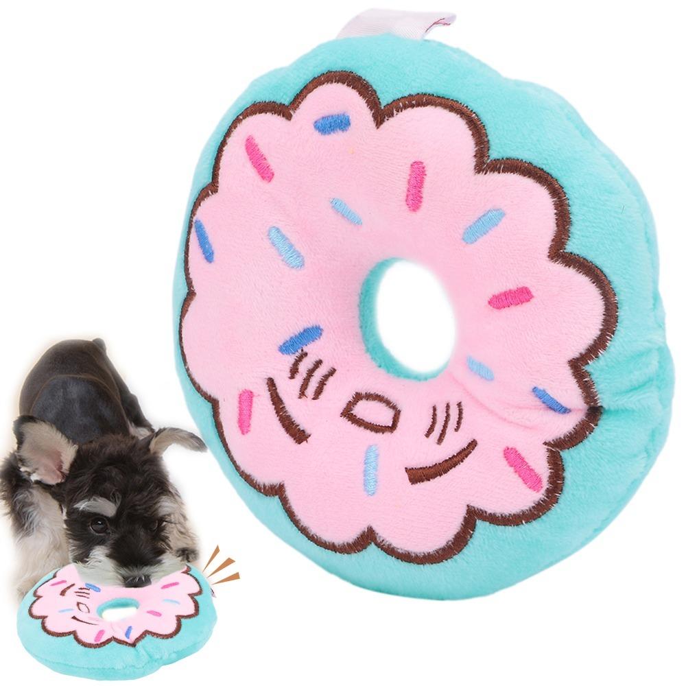 Squeaker Inside Donut Dog Toy Plush Filled Plush Pet Toy Durable Food Shaped Dog Toy  Training Game