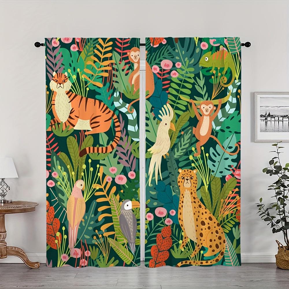 2pcs Cartoon Animal Fox Lion Giraffe Jungle Print Curtain For Bedroom Office Kitchen Blinds Living Room Floor Window Home Decor