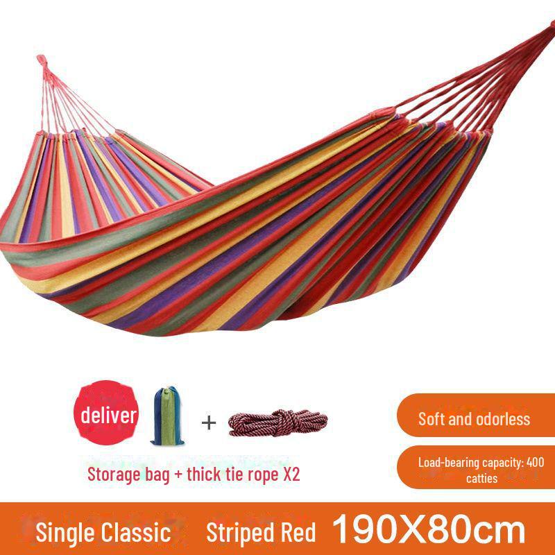 Hängemattenschaukel aus Segeltuch für den Außenbereich, Einzel-/Doppelhängematte, Überrollschutz, Polyester-Baumwolle, Farbstreifen-Design