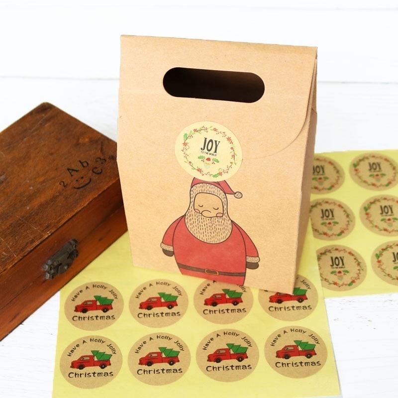 120Pcs Christmas Joy To The World Have A Holly Jolly Cake Packaging Sealing Label Kraft Sticker LS