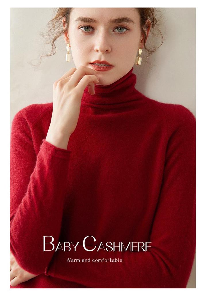 Women's Cashmere Sweater: Rolled Hem, Pile Collar, Solid Color, Loose Fit, Slimming Raglan Sleeve, Pure Wool Knit.