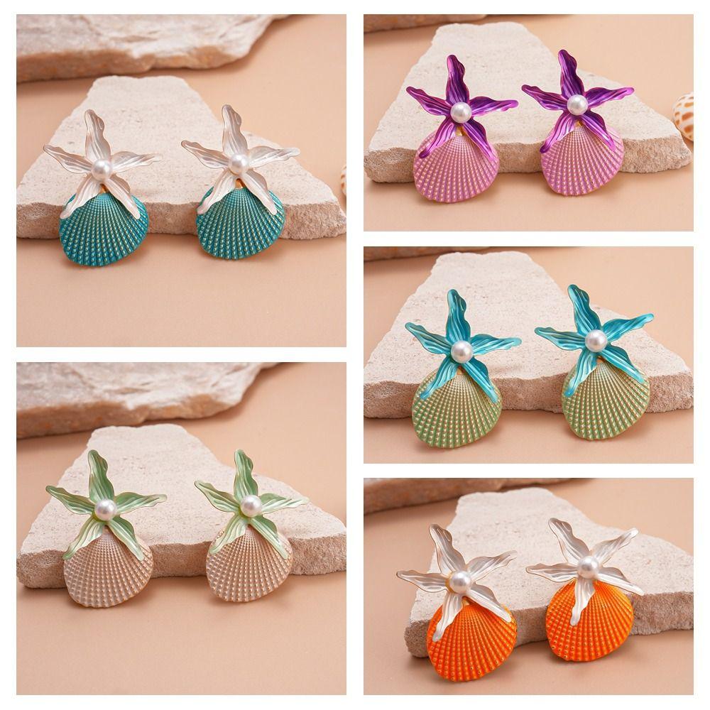 Ohrhänger mit Jakobsmuschelanhänger, Böhmische Ohrringe mit Seesternanhänger, Retro-Ohrstecker mit Seestern, Party