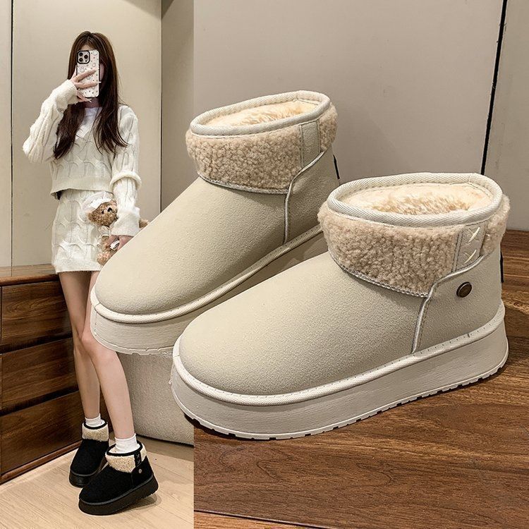 Dicksöhlige Schneestiefel Damen Fellintegriert Herbst und Winter gestapelt verdickt warm neu kurzer Schaft Student groß Baumwolle Damenschuhe