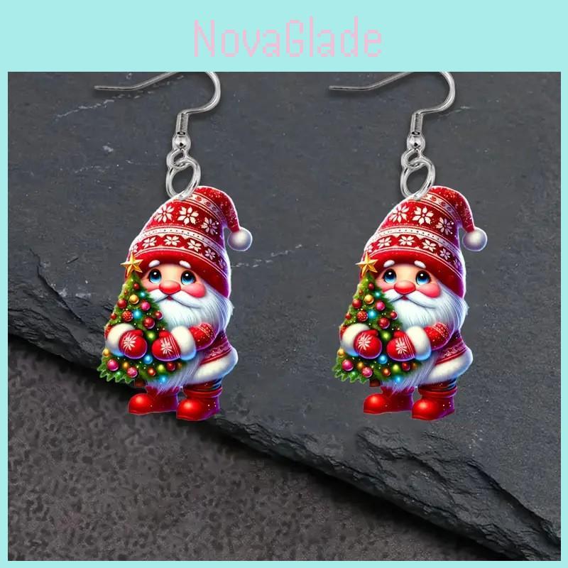 Weihnachtliches Santa Claus mit Baum Muster Damen Acryl Ohrringe für festliche Feiertagsparty