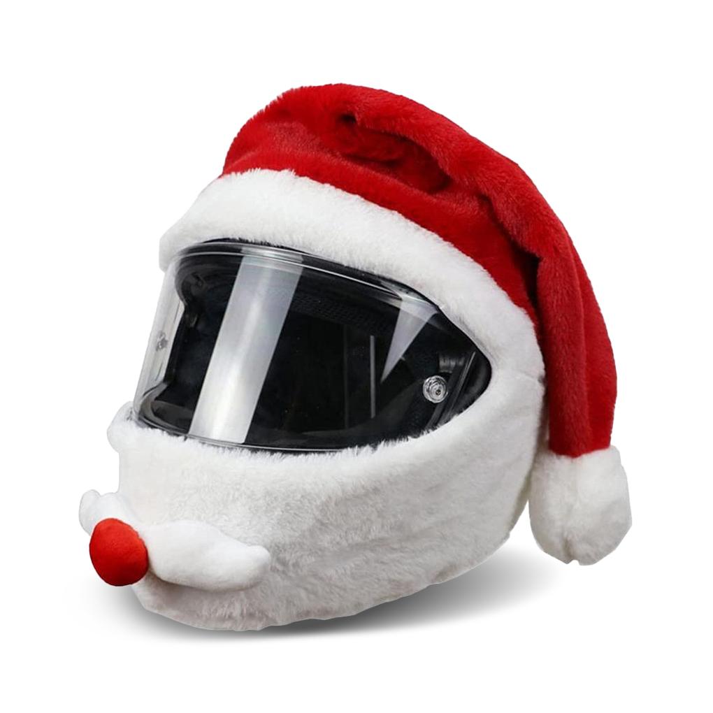 Universal Motorcycle Christmas Helmet Cover Cartoon Elk Santa Claus Fluffy Plush Set Christmas Cosplay Splicing Head Cover