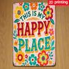 Happy Place Welcome Sign Colorful Floral Metal Wall Art 8x12 Inch Durable Home Garden Decor