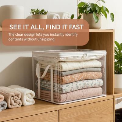 Clear Clothing Storage Bag with Lids And Handles Stackable Foldable Storage Bins Tear-Resistant Dustproof