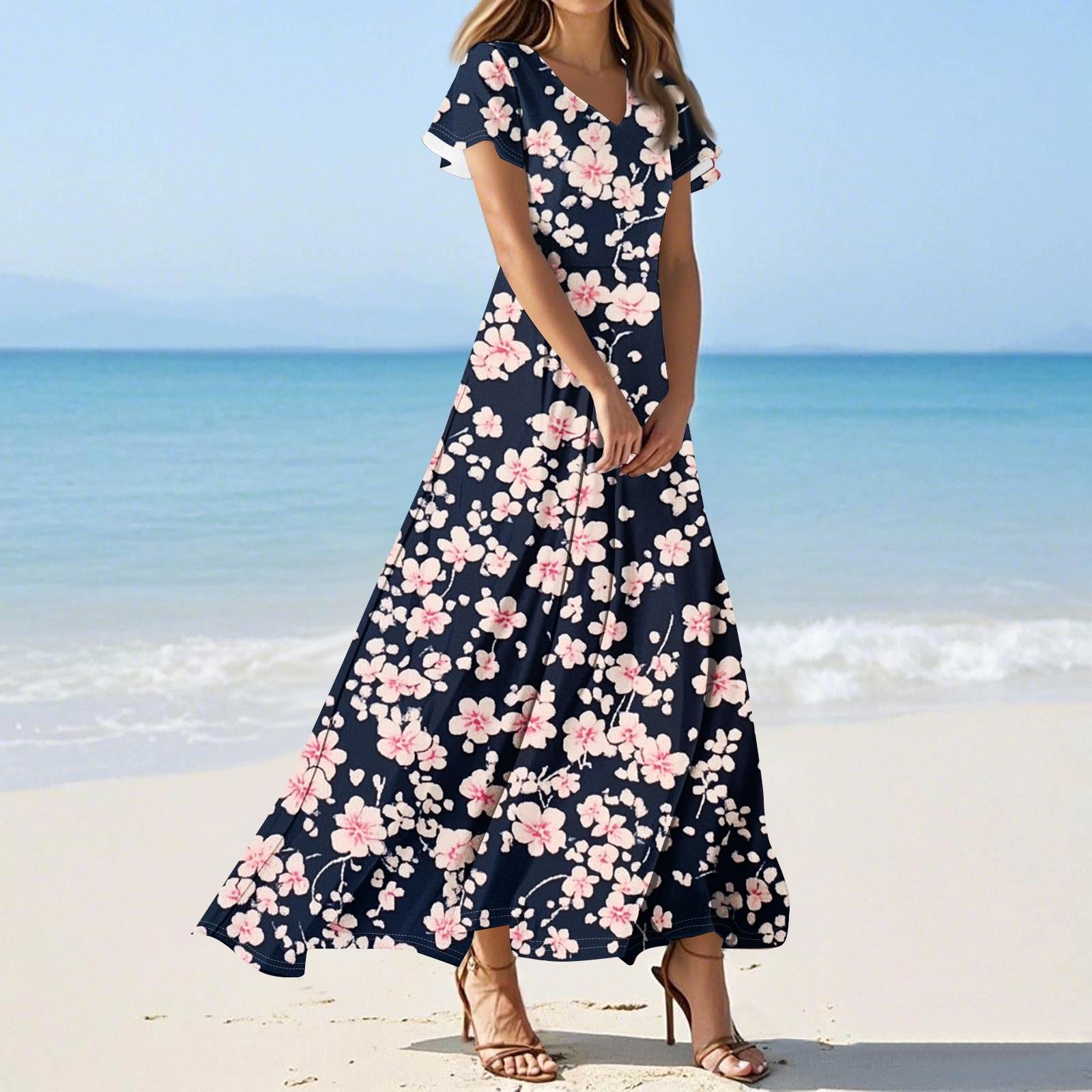 

Модное Женское свободное повседневное платье с V-образным вырезом, короткими рукавами и высокой талией S розовый